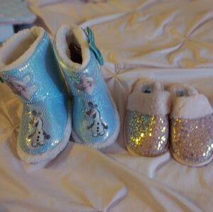 Frozen Themed Blue and Pink Sequin Boots and Slippers